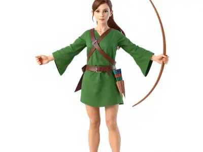 Forest Archer Female D Character Model Rigged and Animated Low-poly 3D model