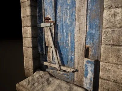 Old Wooden Door with Arc low poly Low-poly 3D model