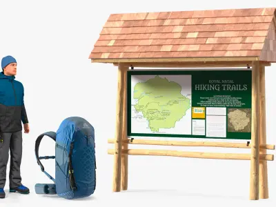  Hiking Information Board with Winter Men Sportswear Collection 