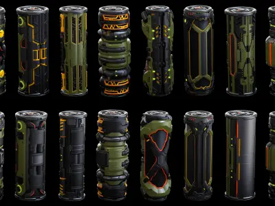 SciFi Barrels set 3D model buy