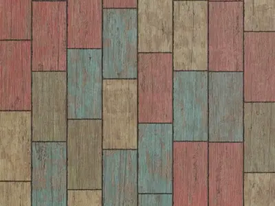 Weathered Multi-Color Wood Block Panels PBR Seamless Texture