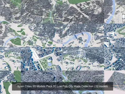 Spain Cities 3D Models Pack 32 Low Poly City Maps Collection