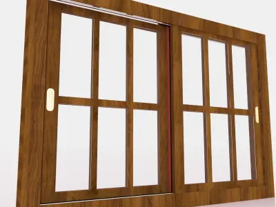 windows wooden sliding door with glass panels Free 3D model