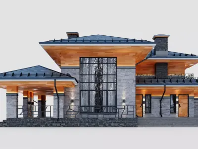 Two-story house in the Wright style 3D model