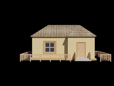 low poly house with wooden fence Low-poly 3D model