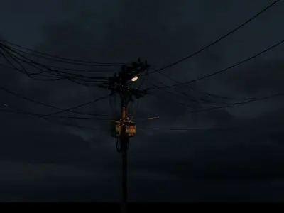 High Poly Street lamp with wires 3D model