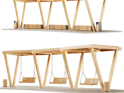 Pergola with swings benches 3D model