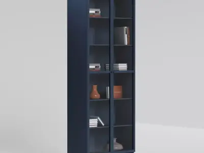 Bookcase with glass doors dark blue 3D model