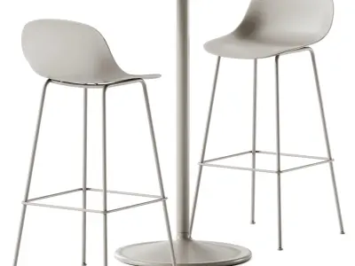 Fiber Bar Stool and Soft Cafe Square Table by Muuto 3D model