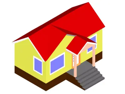 Isometric Modern Lowpoly House Residential Building Low-poly 3D model