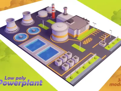 Low Poly Nuclear Power Plant - Modular 3D Asset Pack for Games Low-poly 3D model