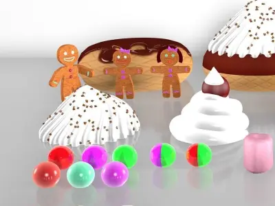 Gingerbread Village V2 candy and sweet 3D model