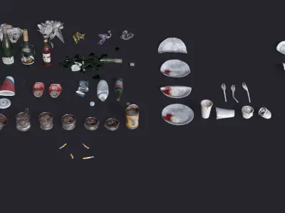 Trash Set 2 PBR Game Ready pile of cans in can Low-poly 3D model