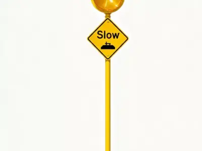 Solar-Powered Flashing -Slow Traffic Sign 3D Model Low-poly 3D model