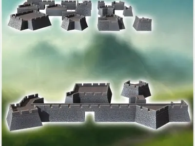 Modular set of stone defensive walls with forts 2 - Medieval Got 3D print model