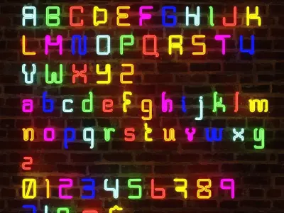 Neon Font - 67 Assets Low-poly 3D model