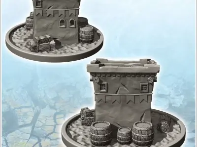 Medieval house on pedestal with flat roof and exterior accessori 3D print model