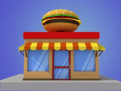 cartoon burger house building low poly Low-poly 3D model