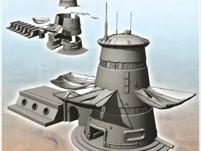 Round futuristic building with large hanging canvas canopy 2 - F 3D print model