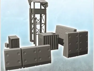 Modern surveillance post with concrete barrier and lookout tower 3D print model