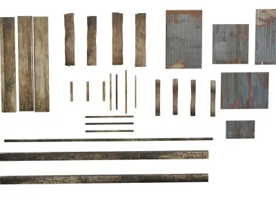 Wood planks and roof sheets Low-poly 3D model