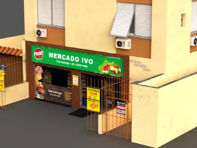 Small Building With Grocery Low-poly 3D model