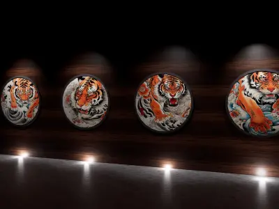 4 Old Japan Tiger Pictures 3D model