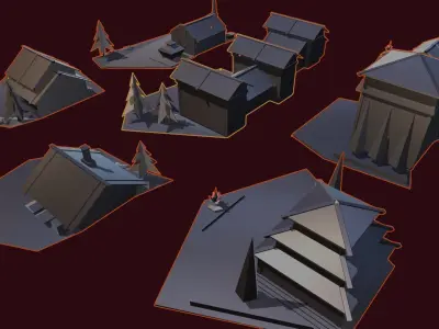 The collection of 8 Houses for games Free low-poly 3D model