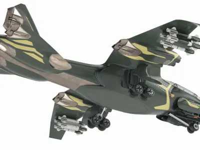 Sci Fi Green Military Fighter Jet Rigged for Maya 3D model