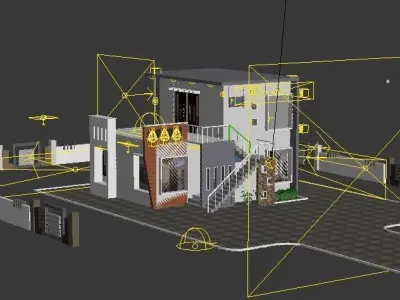 HOME 2 house with stairs at night 3D model