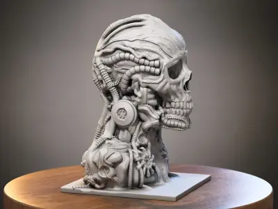 Skull robot Headphone Stand Cyborg skull robot Headset  3D print model