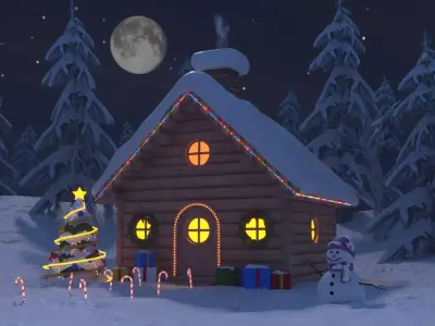Stylized Christmas Cabin  Low-poly 3D model