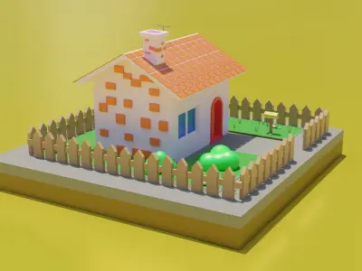Low Poly Cartoon House Low-poly 3D model