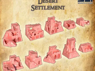 Ruined Desert Settlement Tabletop Terrain 28 MM 3D print model