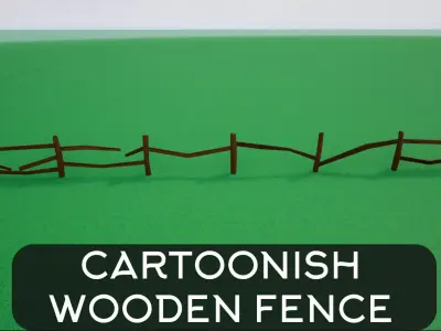 Cartoonish Low Poly Modular Wooden Fence Low-poly 3D model