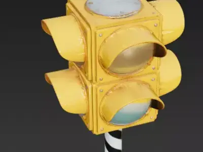 Vintage Post-Top Yellow Traffic Signal 3D Model Low-poly 3D model