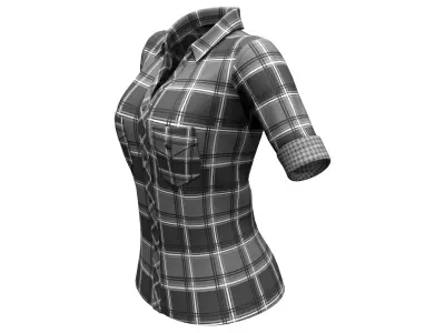 Rolled Sleeves Closed Front Checkered Shirt Low-poly 3D model