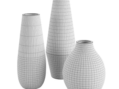 Set of 3 oval shaped white vases 3D model