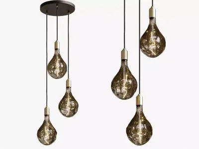 Small Black Canopy With 3 Pendants and 3 Voronoi II Bulbs 3D model