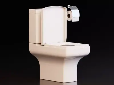 Modern Ceramic Toilet With Toilet Paper Holder Low-poly 3D model