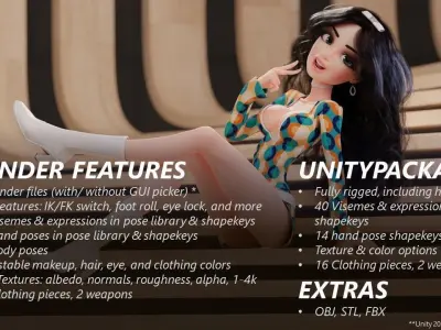 Groovy Space Girl - Rigged character for Blender and Unity Low-poly 3D model