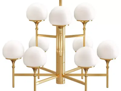 Wide Aged Brass 9 Light Chandelier 3D model