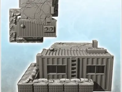 Fortified command post with hesco gabion and air conditioning 3 3D print model