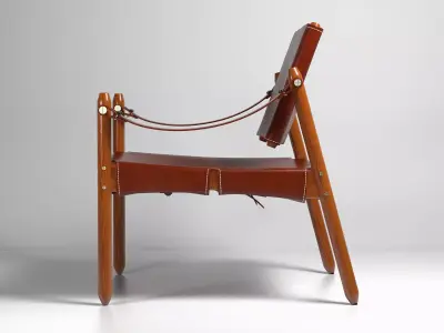 Veranda leather and wood chair 3D model