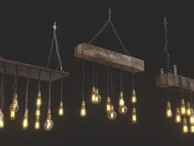 Edison Bulb Lamp Loft Chandelier set 01  3D model