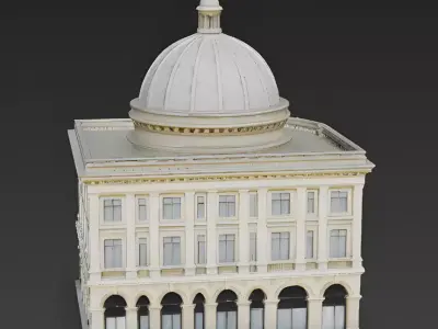 Grand Neoclassical Corner Building with Dome 3D Model Low-poly 3D model