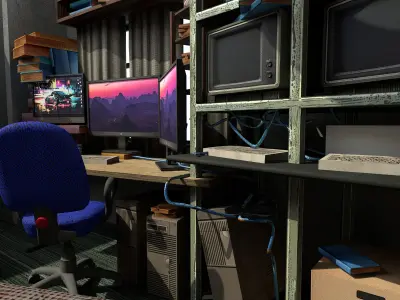 Stylised Hacker computer bedroom UE5 Low-poly 3D model