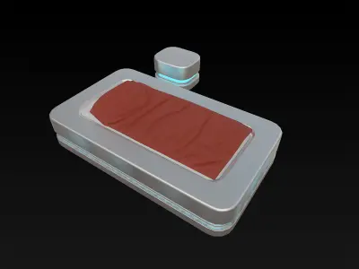 Lowpoly Scifi bed and nightstand Low-poly 3D model