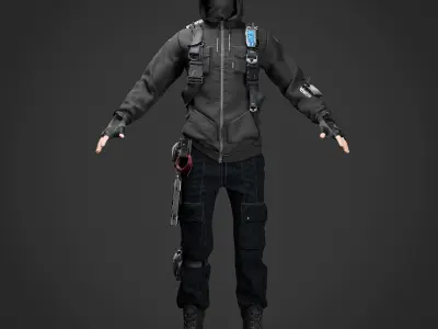  Cyberpunk Hacker Game Ready Character Model  Low-poly 3D model