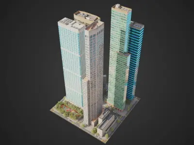 Realistic City District H1-H7 MAYA Low-poly 3D model